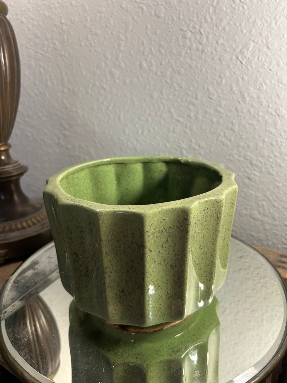 Green Speckled Ceramic Planter Bloom Core, cottage Core